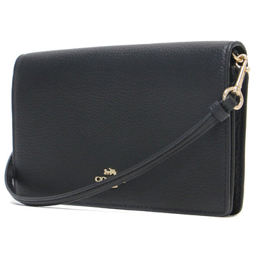 COACH Bag Shoulder Black Crossbody Clutch Wallet Long Flap 3037 ANNA Leather Women's
