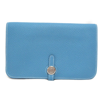 HERMES Dogon GM Bifold Long Wallet Blue Blue gene Taurillon Clemence leather