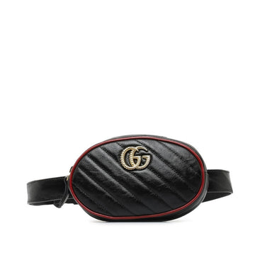 GUCCI GG Marmont Quilted Waist Pouch Body Bag 476434 Black Leather Women's