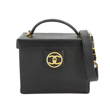 CHANEL Vanity 2way Hand Shoulder Bag Caviar Skin Leather Black Gold Hardware