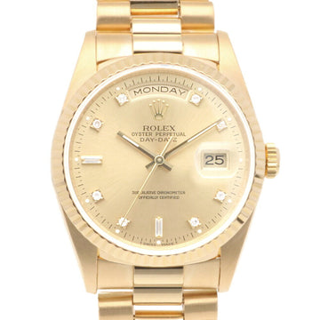 ROLEX Day-Date Oyster Perpetual Watch 18K Gold 18238G Automatic Men's  W Number 1994-1995 10P Diamond Overhauled RWA01000000005034