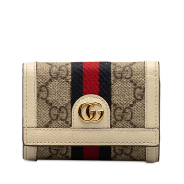 GUCCI GG Supreme Ophidia Tri-fold Compact Wallet 644334 Beige White PVC Leather Women's