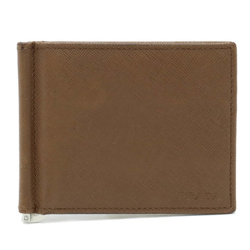 PRADA Bi-fold Wallet with Money Clip Leather Light Brown 2MN077