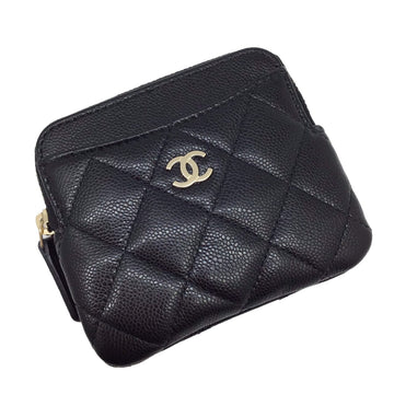 CHANEL Matelasse Coin Case Wallet Caviar Skin Black Champagne Gold Accessories Leather Goods Compact Women Men Unisex