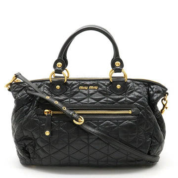 MIU MIU Miu Handbag Tote Bag Shoulder Quilted Leather Black RT0448