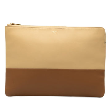 CELINE Bicolor Clutch Bag Second Brown Yellow Leather Women's