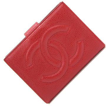 CHANEL Bi-fold Wallet A01428 Caviar Skin Red Compact Coco Mark Women's