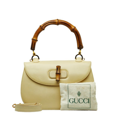 GUCCI Bamboo Handbag Shoulder Bag 0633 Beige Leather Women's