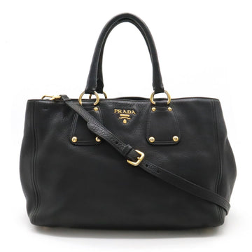 PRADA Tote Bag Handbag Shoulder Leather NERO Black BN2104