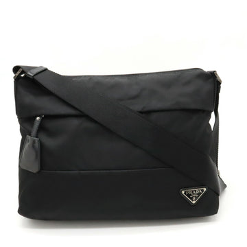 PRADA Plate Shoulder Bag Nylon Leather NERO Black BT0740