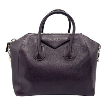 GIVENCHY Antigona Handbag Shoulder Bag Leather Dark Purple Silver Women's z1090
