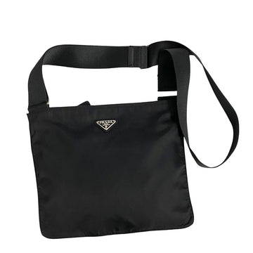 PRADA Triangle Metal Fittings Nylon Shoulder Bag Crossbody Sacoche Pochette Black 73657