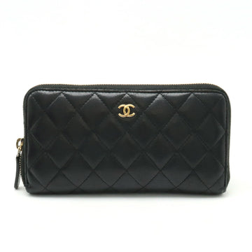 CHANEL Matelasse Coco Mark Round Long Wallet Leather Black A50097