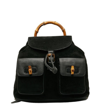 GUCCI Bamboo Backpack 003 2058 0016 Black Leather Suede Women's