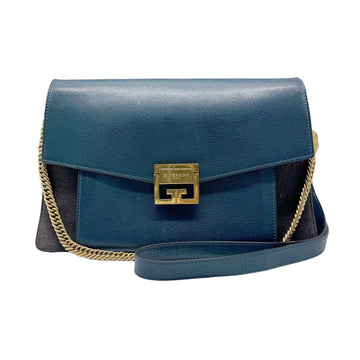 GIVENCHY Shoulder Bag Leather/Suede/Metal Dark Green Blue/Grey/Gold Women's z0501
