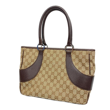 GUCCI Tote Bag GG Canvas 113011 Leather Brown Women's