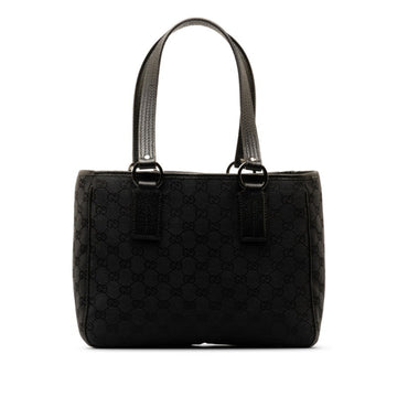 GUCCI GG Canvas Handbag Tote Bag 113019 Black Leather Women's