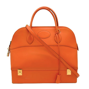 HERMES Bolide MacPherson Tote Bag Shoulder Handbag Box Calf Leather Orange