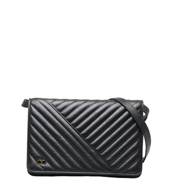 VALENTINO Quilted Clutch Bag Shoulder Black Leather Women's