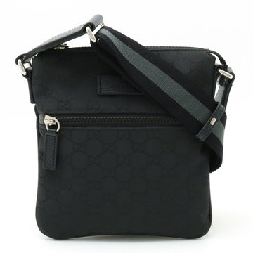 GUCCI GG nylon shoulder bag, sacoche, leather, black, grey, 449183