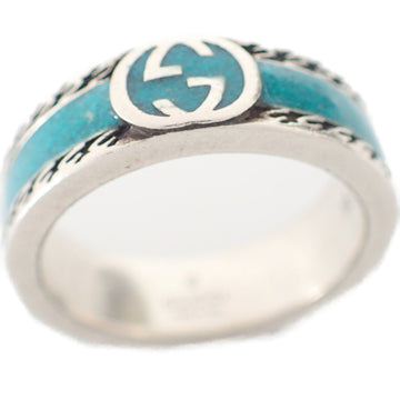 GUCCI 645573 J8410 8136 Ag925 Interlocking G Turquoise Enamel Ring 16 Silver Women's