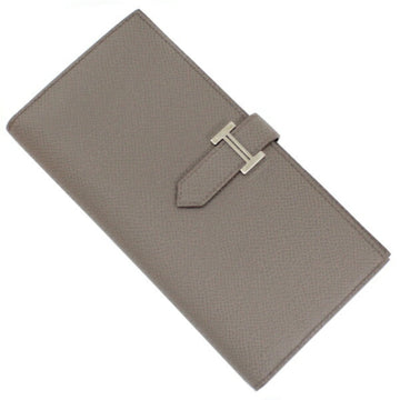 HERMES Long Wallet Bearn Soufflet Bi-fold Etain Grey Epsom Leather D Stamp Men's Women's  KM2652