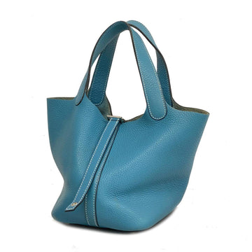 HERMES handbag Picotin Lock PM L engraved Taurillon Clemence blue jean ladies
