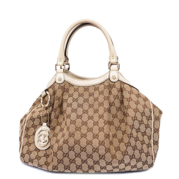 GUCCI Tote Bag GG Canvas 211944 Ivory Brown Champagne Women's