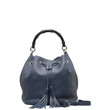 GUCCI Bamboo Tassel Handbag Shoulder Bag 387613 Blue Leather Women's