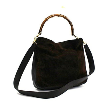 GUCCI Bamboo Handbag Shoulder Bag Suede x Leather Dark Brown 001 1705 1638  Women's