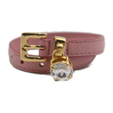MIU MIU MIUMIU MADRAS Bracelet 51B066 Size M Leather Crystal ROSA Pink Bijou