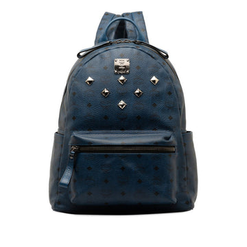 MCM Visetos Glam Studs Backpack Blue PVC Leather Women's