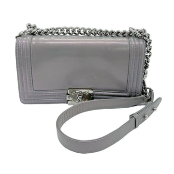 CHANEL Shoulder Bag Chain Boy  Leather/Metal Purple Gray/Silver Women's z0741