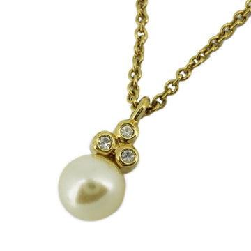 CHRISTIAN DIOR Necklace, Faux Pearl, Rhinestone, GP Plated, Gold, Women's