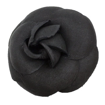CHANEL Camellia Corsage Brooch Black Silk Satin  Women's