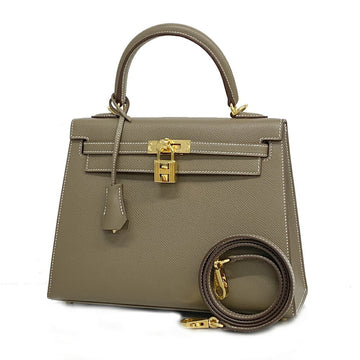HERMES Handbag Kelly 25 U Engraved Vaux Epson Etoup Ladies
