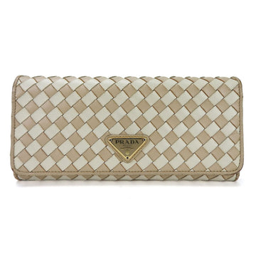 PRADA long wallet bi-fold 1M1132 leather beige accessories ladies  intreccio color