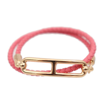 HERMES Luli Double Tour Bracelet, listed size T2, Swift leather, Rose Azalee, Pink, Chaine d'Ancre, double-layered bracelet
