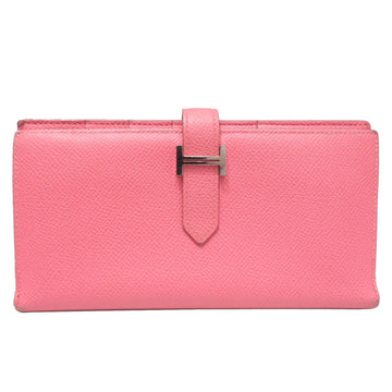 HERMES Bear Souffle Wallet Long Pink/SV Hardware Epson T Engraved Ladies Men's
