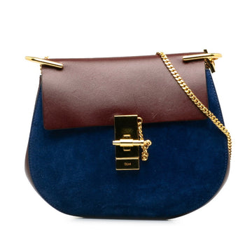 CHLOeChloe  Drew Chain Shoulder Bag Blue Brown Leather Suede Women's