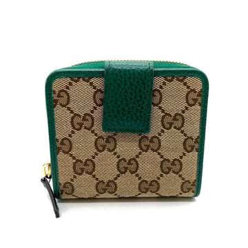 GUCCI Wallet Bifold Beige x Green W Square Women's GG Canvas Leather 346056