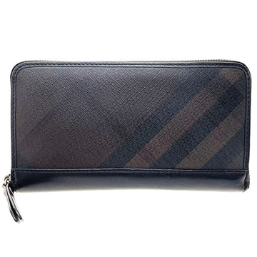 BURBERRY Long Wallet Check Round PVC Leather Black  Organizer Travel Case Men's NN-13168