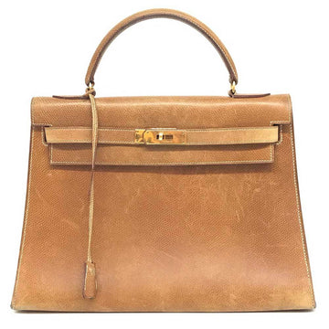 HERMES Kelly 32 〇G engraved handbag Ardennes brown outside stitching