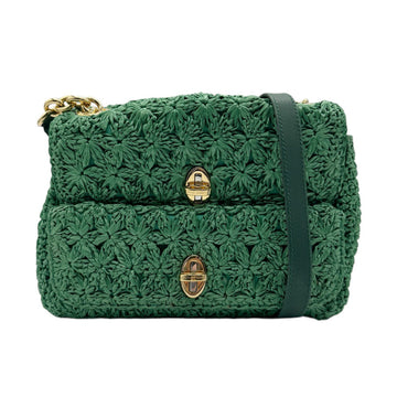 DOLCE & GABBANA Shoulder Bag Raffia/Leather Green Gold Women's