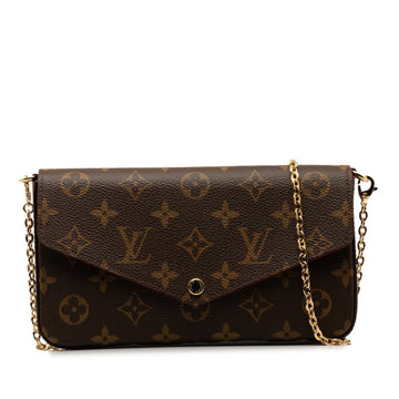 LOUIS VUITTON Monogram Pochette Felicie Chain Shoulder Bag M81896 Brown Fuchsia PVC Leather Women's