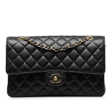 CHANEL Matelasse 25 Coco Mark Double Flap Chain Shoulder Bag Black Gold Caviar Skin Women's