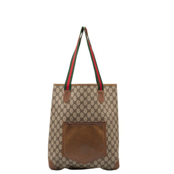 GUCCI GG Plus Sherry Line Tote Bag Brown PVC Leather Women's