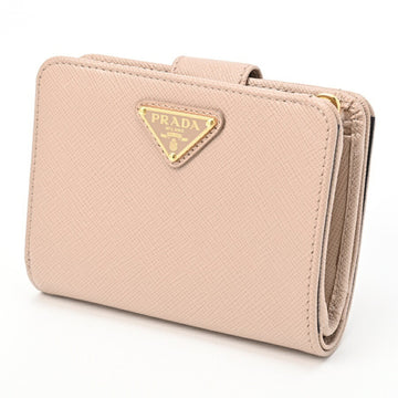 PRADA Saffiano Triangle Wallet Bifold 1ML018 Leather Pink Beige E-155137