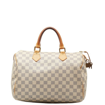 LOUIS VUITTON Damier Azur Speedy 30 Handbag N41533 White PVC Leather Women's