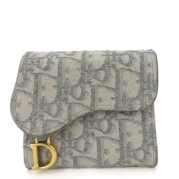 CHRISTIAN DIOR Trifold Wallet Trotter Canvas Leather Gray Compact Accessory Women's
